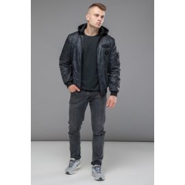 Молодежный черно-серый осенне-весенний бомбер мужской модель 14262, фото 1