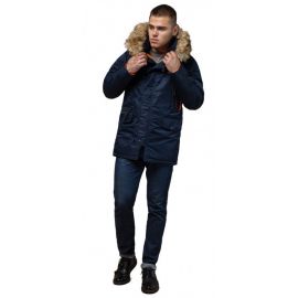 Зимняя темно-синяя парка мужская с яркой подкладкой модель 4137, фото 1