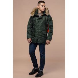 Мужская парка прямого силуэта зимняя цвета хаки модель 4137, фото 1