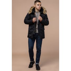 Черная парка зимняя мужская с опушкой модель 4137, фото 1