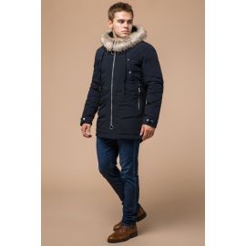 Парка мужская темно-синяя на молнии зимняя модель 15231, фото 1