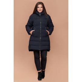 Женский пуховик темно-синий зимний большого размера модель 25225, фото 1