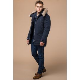 Синяя парка мужская зимняя с карманами модель 15231, фото 1