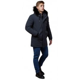 Графитовая мужская парка с ветрозащитной планкой зимняя модель 9255, фото 1