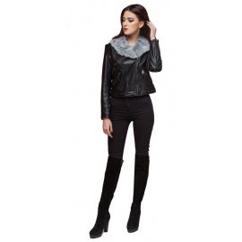 Женский молодежный весенне-осенний пуховик цвет черный-серый модель 25623, фото 1