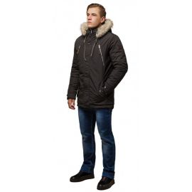 Зимняя парка мужская коричневого цвета теплая модель 14015, фото 1