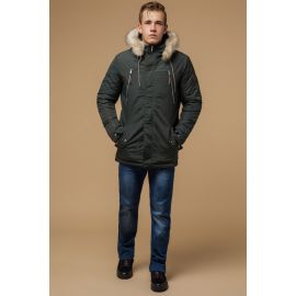 Парка стандартной длины мужская зимняя цвета хаки модель 14015, фото 1