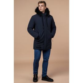 Темно-синяя парка зимняя мужская на молнии модель 9985, фото 1