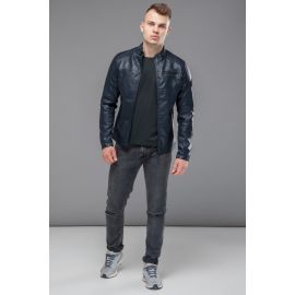 Темно-синяя молодежная куртка осенне-весенняя на молнии мужская модель 25825, фото 1