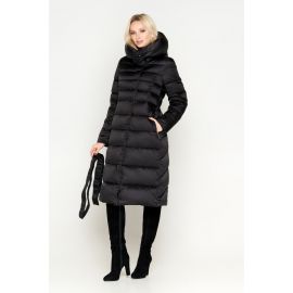 Черный зимний женский воздуховик с капюшоном модель 31515, фото 1
