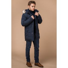 Синяя мужская зимняя парка с кулиской модель 20758, фото 1