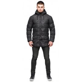 Молодежная мужская куртка дизайнерская зимняя в стиле милитари черная модель 25380, фото 1