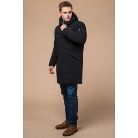 Парка черная зимняя мужская с ветрозащитной планкой модель 23675, фото 1