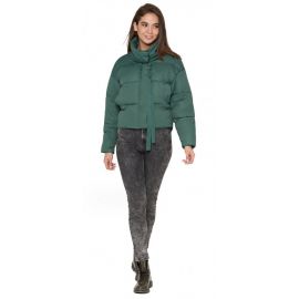 Женский пуховик зеленого цвета осенне-весенний молодежный модель 25233, фото 1