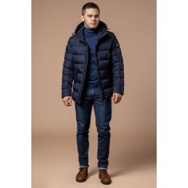 Куртка темно-синего цвета мужская с капюшоном зимняя модель 20180, фото 1