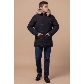 Парка зимняя с ветрозащитной планкой мужская цвет черный-красный модель 38230, фото 1