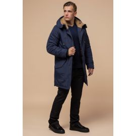 Синяя парка мужская зимняя с накладными карманами модель 90520, фото 1