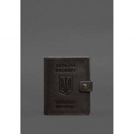Кожаная обложка-портмоне на паспорт с гербом Украины 25.1 темно-коричневая, фото 1