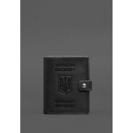 Кожаная обложка-портмоне на паспорт с гербом Украины 25.1 Черная, фото 1