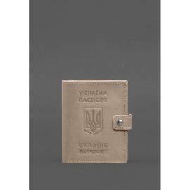 Кожаная обложка-портмоне на паспорт с гербом Украины 25.1 Светло-бежевая, фото 1