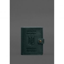 Кожаная обложка-портмоне на паспорт с гербом Украины 25.1 Зеленая, фото 1