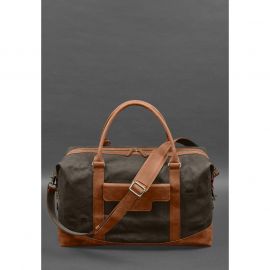 Дорожная сумка из коричневого канваса и натуральной светло-коричневой кожи Crazy Horse, фото 1