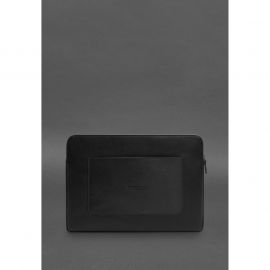 Кожаный чехол для ноутбука на молнии с хлястиком и карманом Черный, фото 1