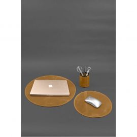 Настольный набор из натуральной кожи 1.2 желтый Crazy Horse, фото 1