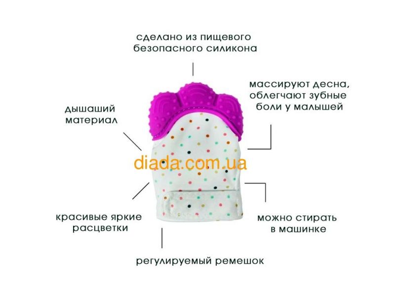 Перчатка силиконовая - прорезыватель для зубов, грызунок фиолетовый, фото 2