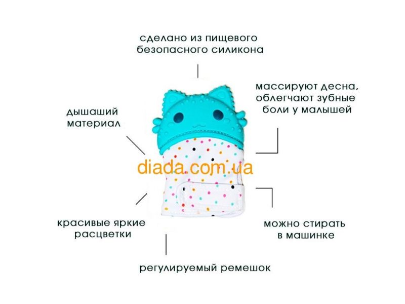 Детский силиконовый прорезыватель для зубов бирюзовый грызунок  "Котик", фото 2