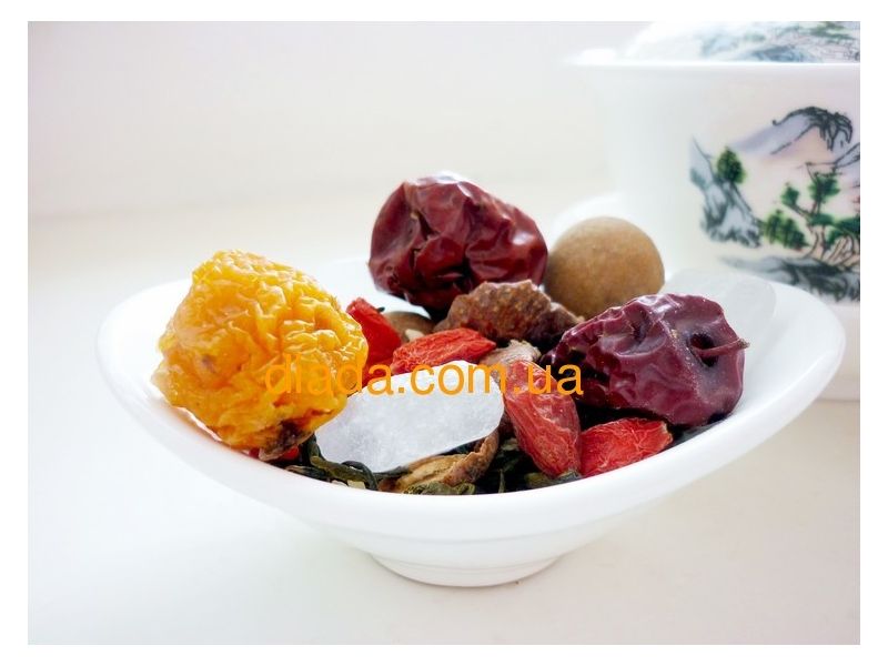 Зеленый чай с годжи, фруктами, хризантемами и сахаром, фото 2