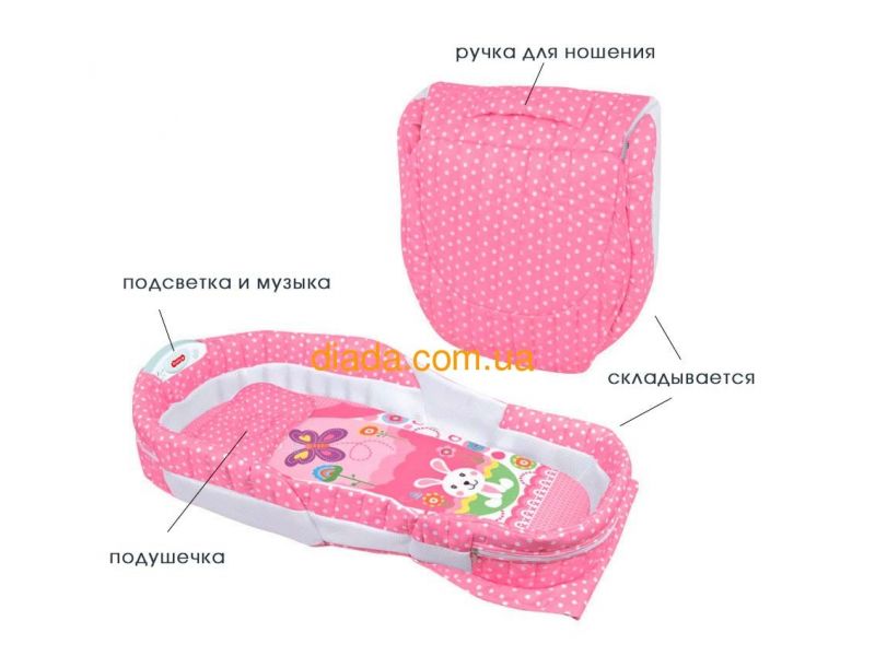 Люлька детская в кровать, переносная, складная, розовая., фото 1