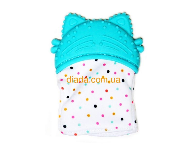 Детский силиконовый прорезыватель для зубов бирюзовый грызунок  "Котик", фото 4