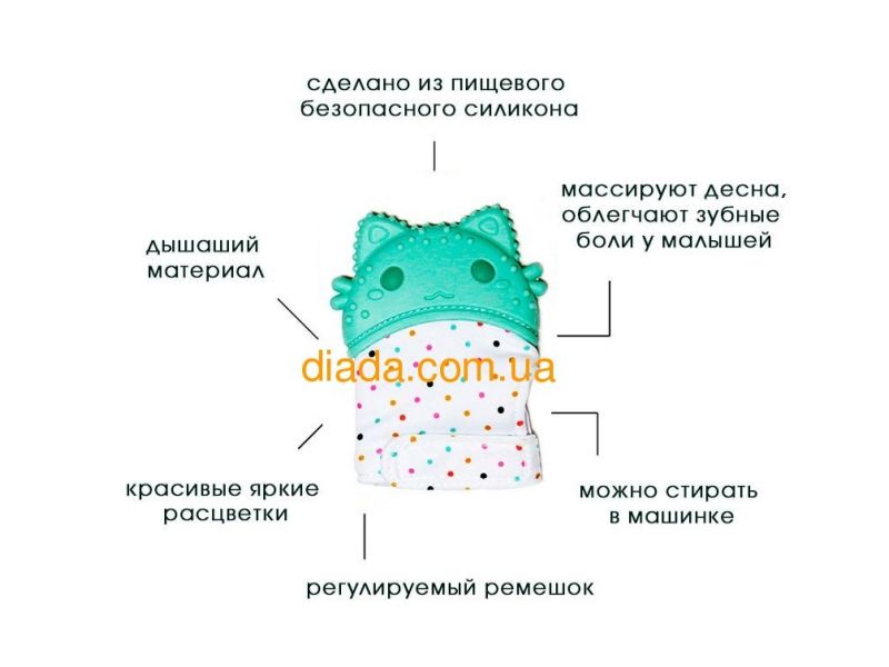 Силиконовый прорезыватель для детских зубов мятный грызунок "Котик", фото 2