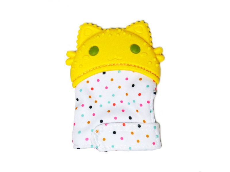 Прорезыватель детский для зубов, желтый силиконовый грызунок "Котик", фото 1