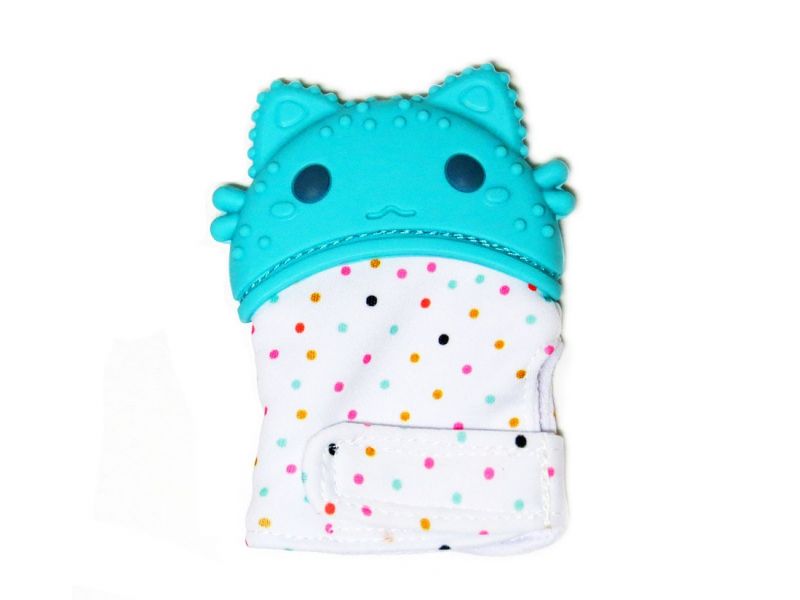 Детский силиконовый прорезыватель для зубов бирюзовый грызунок  "Котик", фото 1