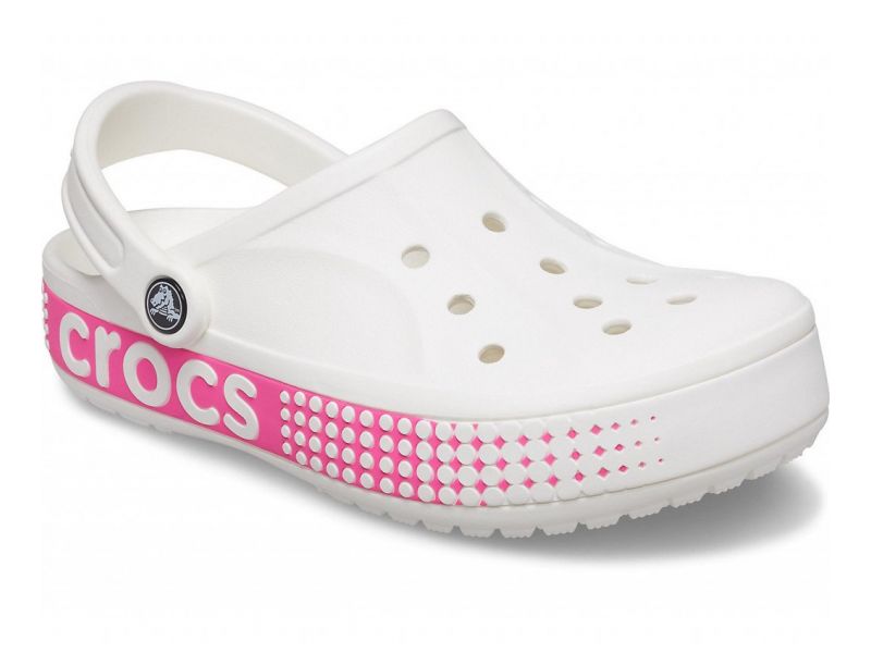 Женские Crocs Bayaband Logo Motion Volt White/Pink — кроксы с ярким принтом, фото 1