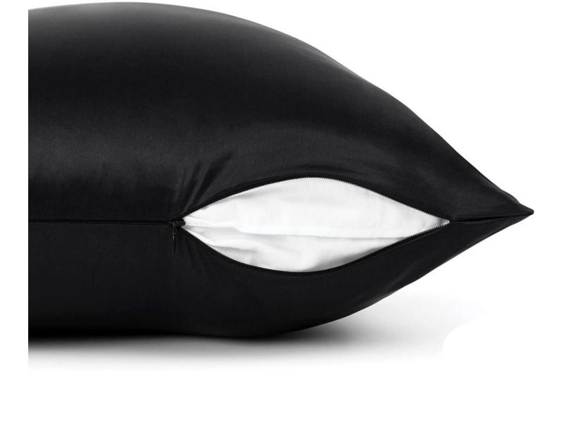 Шелковая наволочка черная с молнией, на подушку Silk Kiss, фото 4
