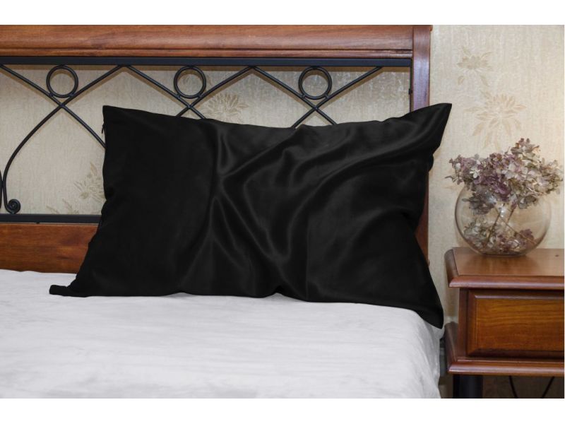 Шелковая наволочка черная с молнией, на подушку Silk Kiss, фото 2
