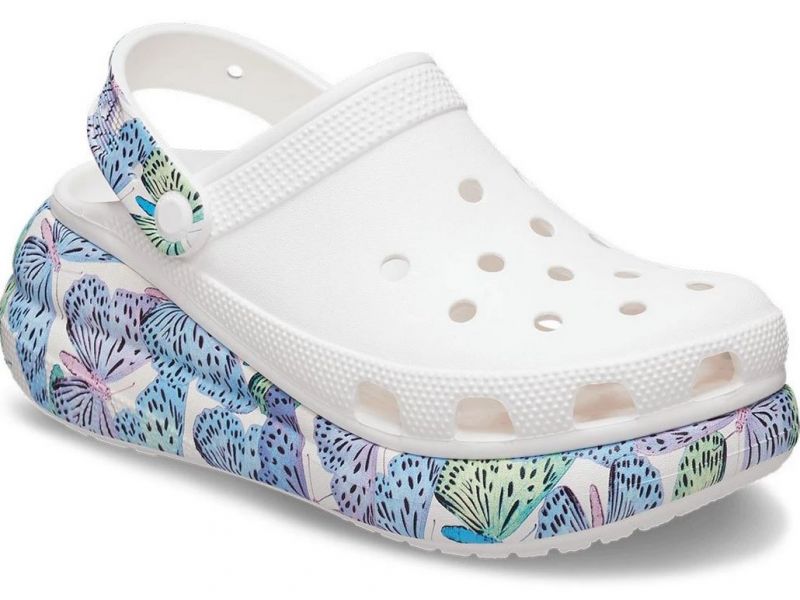 Передній вигляд білих сабо Crocs Crush Butterfly для жінок