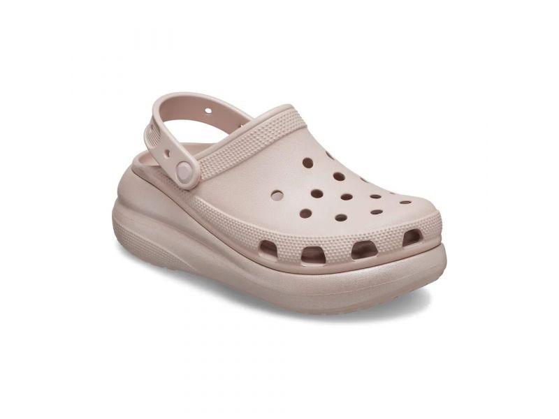 Передний вид розовых сабо Crocs Crush с блестящей отделкой