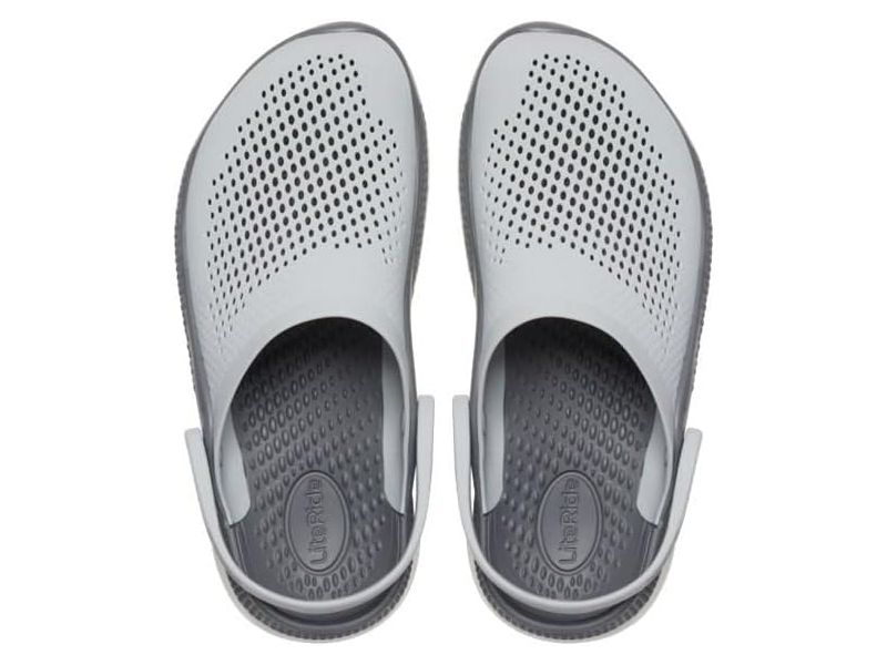 Вид сверху Crocs LiteRide 360 светло-серые, легкие сабо с анатомической стелькой