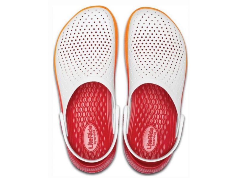 Кроксы мужские белые с красно-оранжевым Crocs LiteRide Graphic Clog оригинальные Сабо Crocs, фото 4