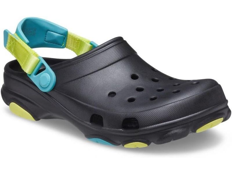 Crocs All-Terrain Clog Black/Multi — чёрные унисекс кроксы с яркими вставками, вид спереди, оригинал