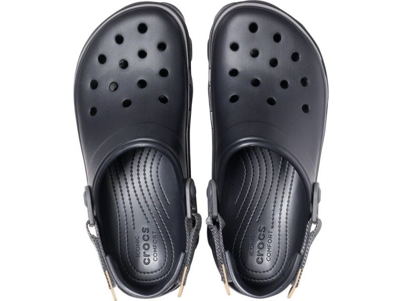 Crocs All-Terrain Black — верхний вид чёрных сабо с вентиляционными отверстиями, оригинал