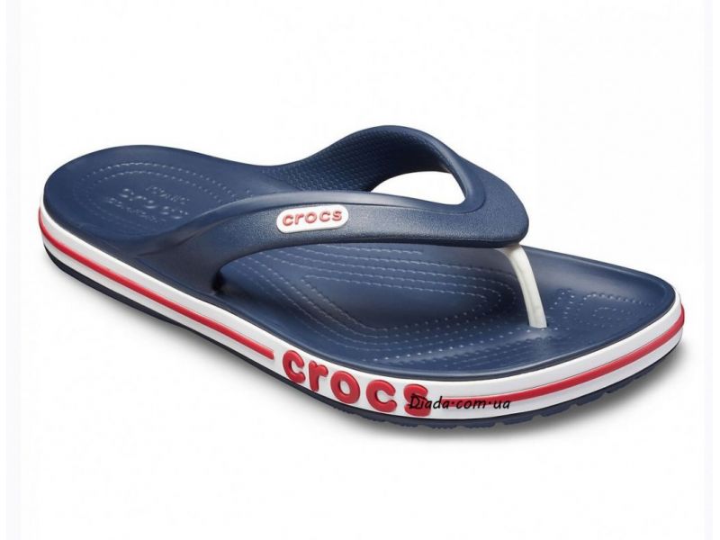 Crocs Bayaband Flip Navy — классические вьетнамки унисекс, тёмно-синий цвет, вид спереди, оригинал