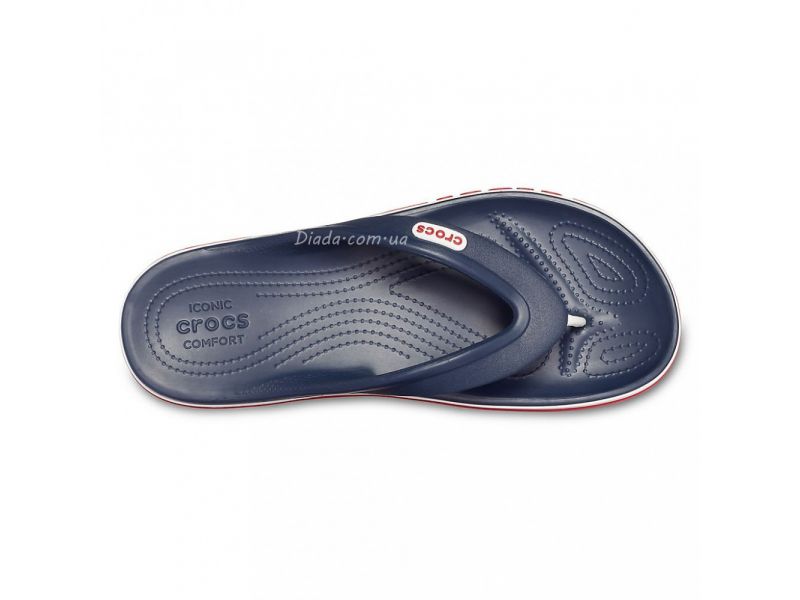Crocs Bayaband Flip Navy — вид сверху, анатомическая форма и логотип, оригинал