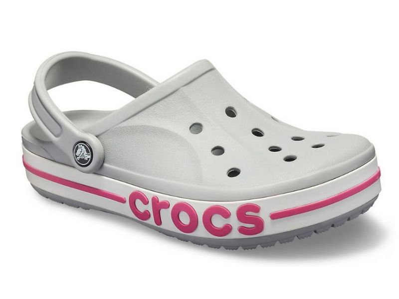 Женские Crocs Bayaband серо-розовые — вид спереди, оригинальные сабо