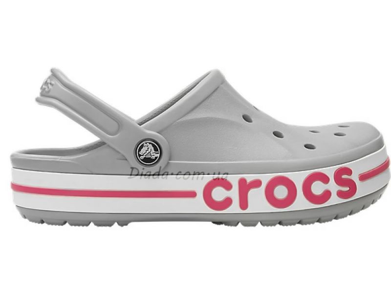 Оригинальные сабо Crocs Bayaband Light Grey/Candy Pink — серые с розовым, вид сбоку