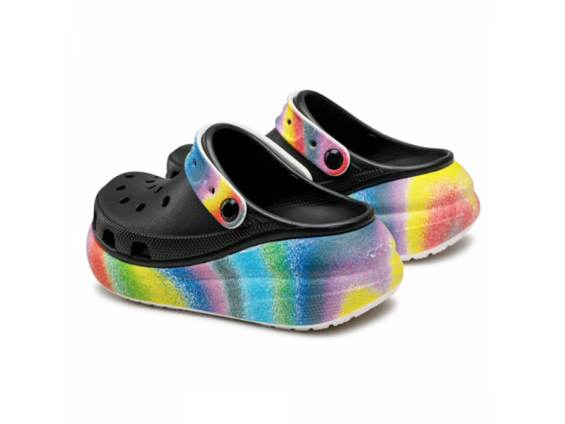 Crocs Classic Crush Clog Spray Dye арт. 207521 — Кроксы Классик Краш Сабо черные с эффектом тай-дай, фото 1
